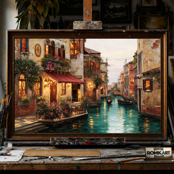 Romantic Venetian Canal hand-painted oil painting on canvas
