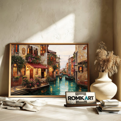 Romantic Venetian Canal Harbor Seascape Oil Painting - image 6