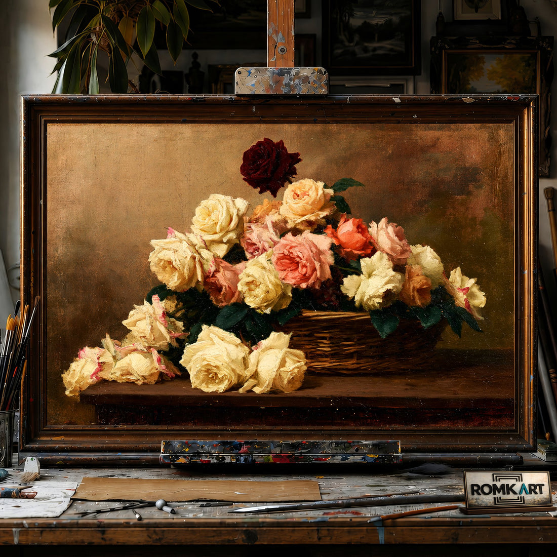 Rose Floral Still Life - Hand-Painted Oil Painting - View 1