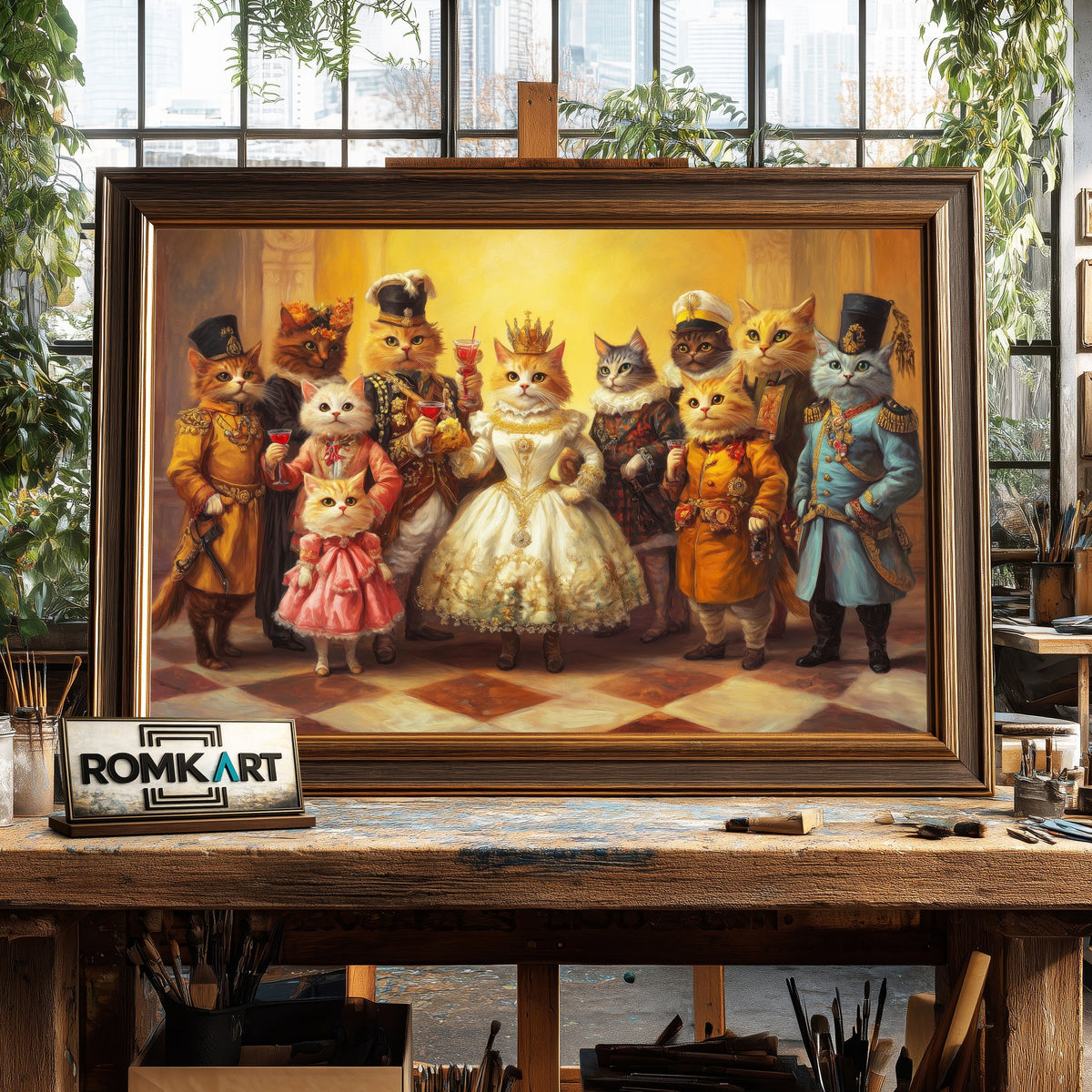Royal Cat Family Oil Painting - image 2