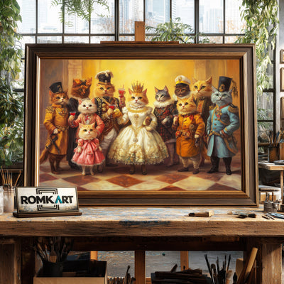 Royal Cat Family Oil Painting - image 2