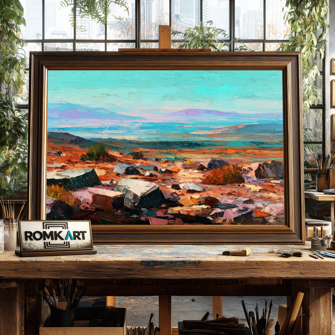 Rugged Foreground of Rocky Terrain - Hand-Painted Oil Painting - View 1
