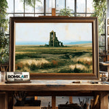 Ruined Gothic Church In European Landscape Oil Painting - image 2