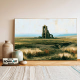 Ruined Gothic Church In European Landscape Oil Painting - image 3