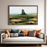 Ruined Gothic Church In European Landscape Oil Painting - image 4