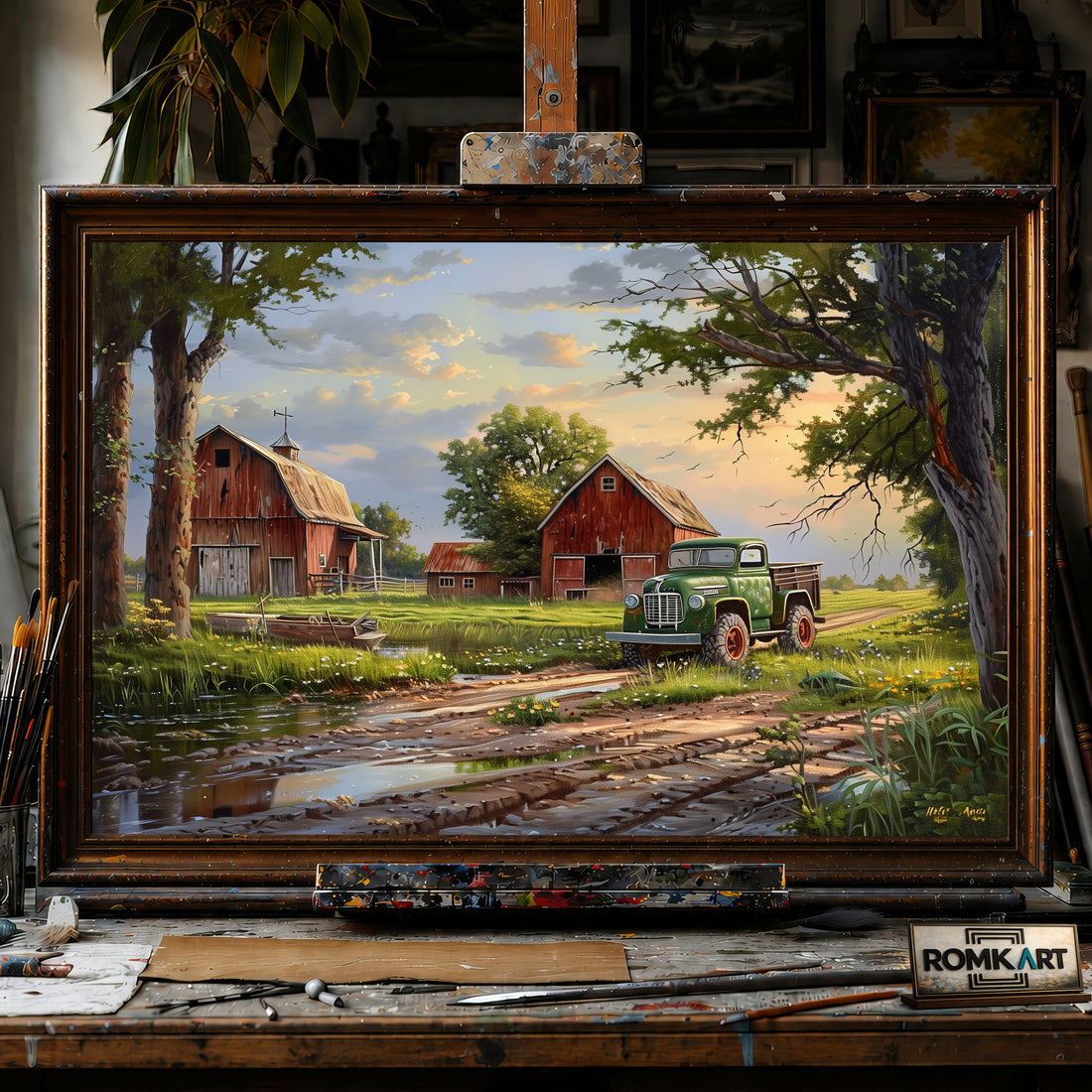 Rural Farm Landscape hand-painted oil painting on canvas