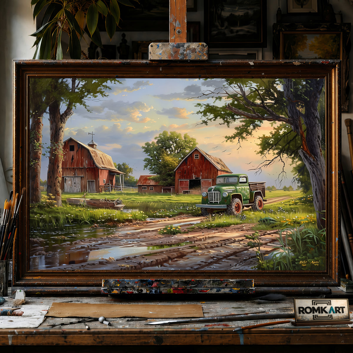 Rural Farm Landscape hand-painted oil painting on canvas
