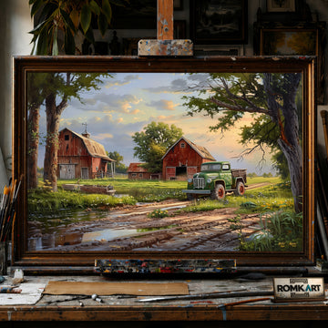 Rural Farm Landscape hand-painted oil painting on canvas
