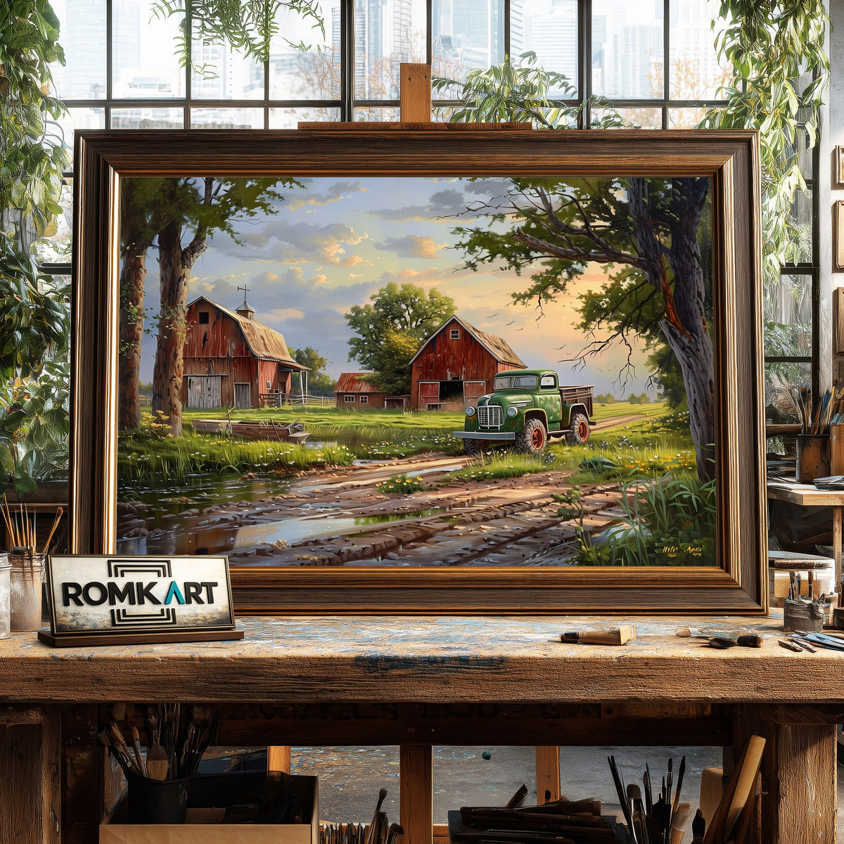 Rural Farm Landscape Countryside Oil Painting - image 2