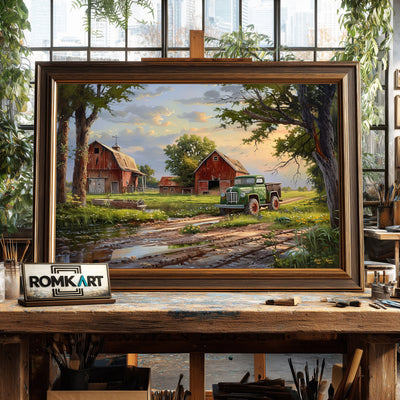 Rural Farm Landscape Countryside Oil Painting - image 2