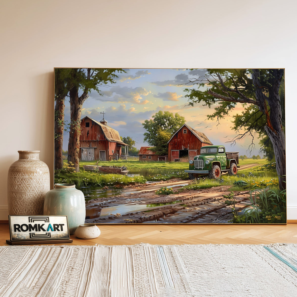 Rural Farm Landscape Countryside Oil Painting - image 3