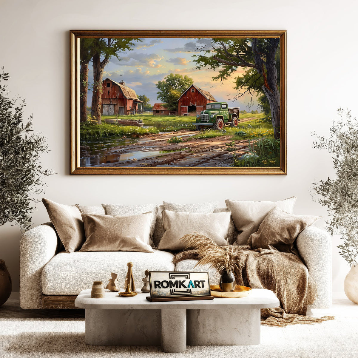 Rural Farm Landscape Countryside Oil Painting - image 5