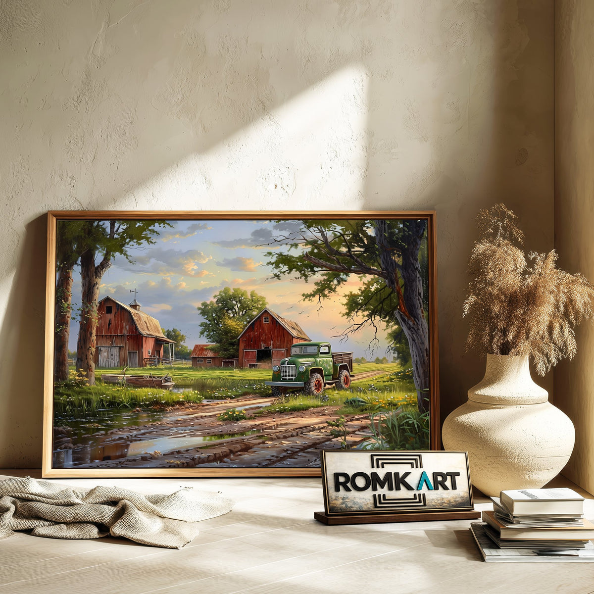 Rural Farm Landscape Countryside Oil Painting - image 6