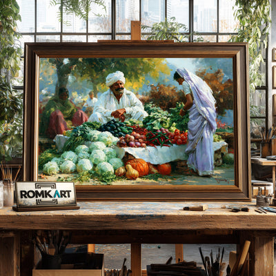 Rural Indian vegetable market Countryside Oil Painting - image 2