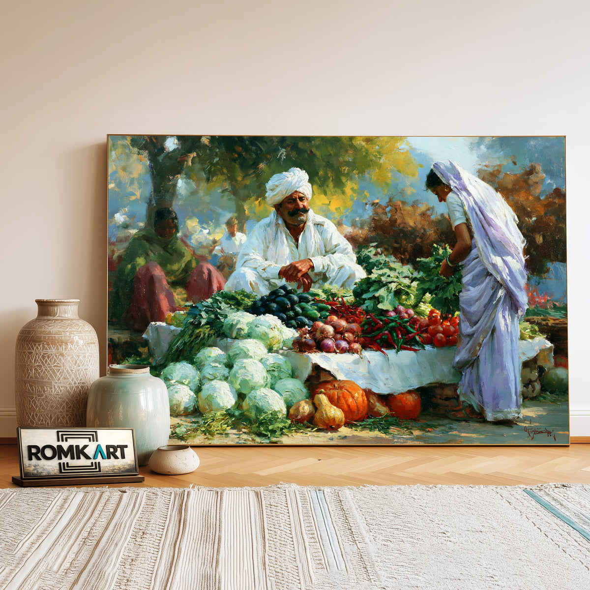 Rural Indian vegetable market Countryside Oil Painting - image 3