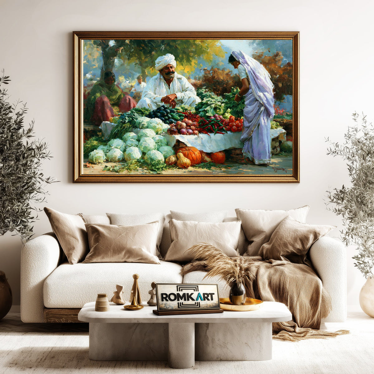 Rural Indian vegetable market Countryside Oil Painting - image 5