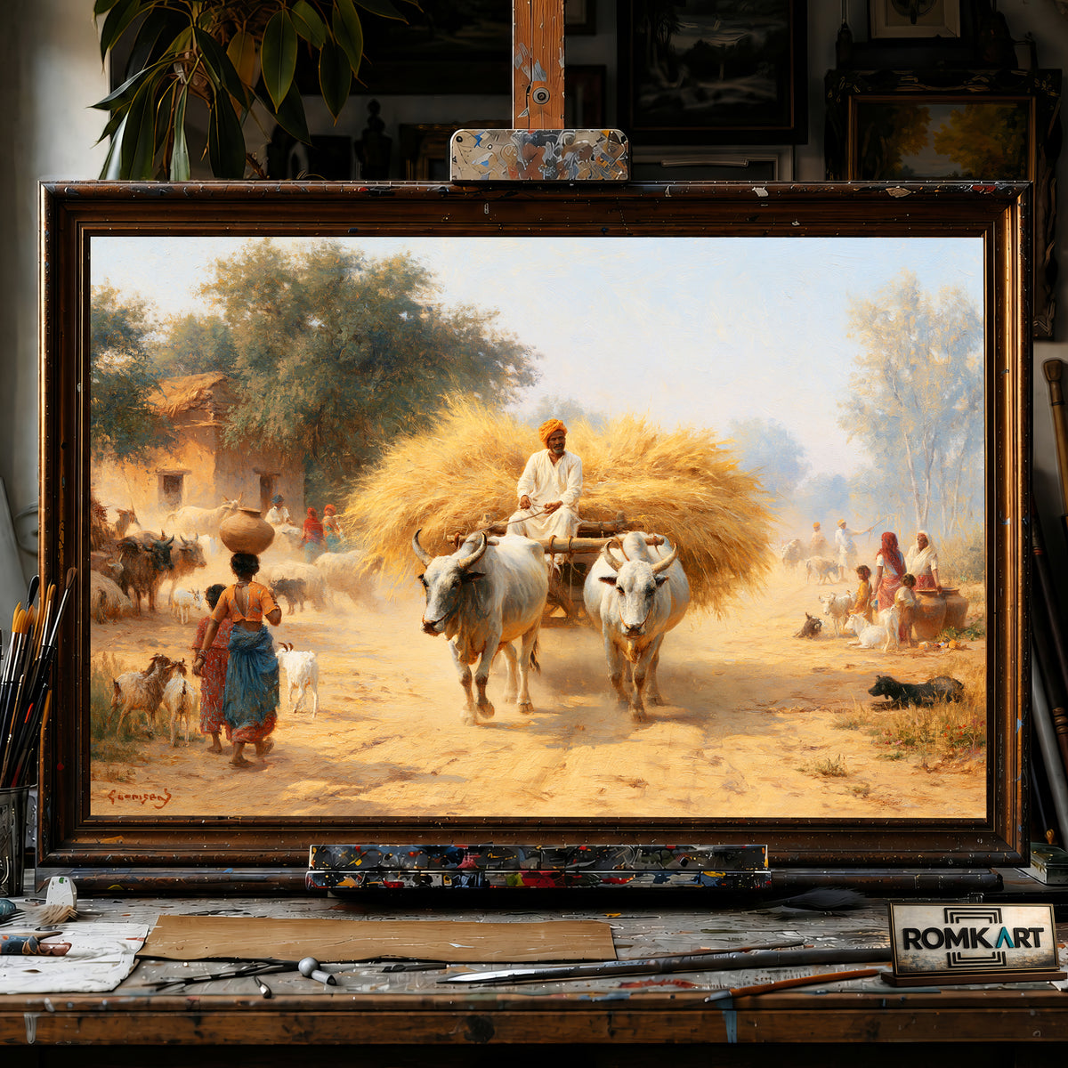 Rural Indian Village hand-painted oil painting on canvas