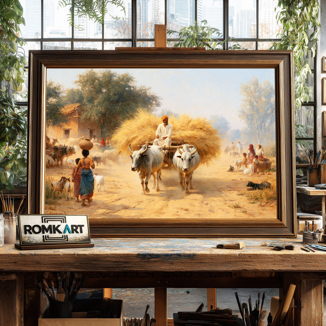 Rural Indian Village hand-painted oil painting on canvas