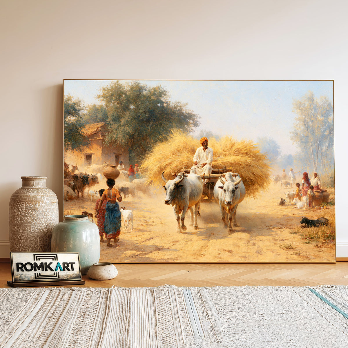 Rural Indian Village Oil Painting - image 3
