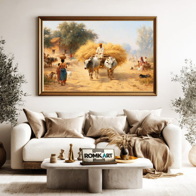 Rural Indian Village Oil Painting - image 5