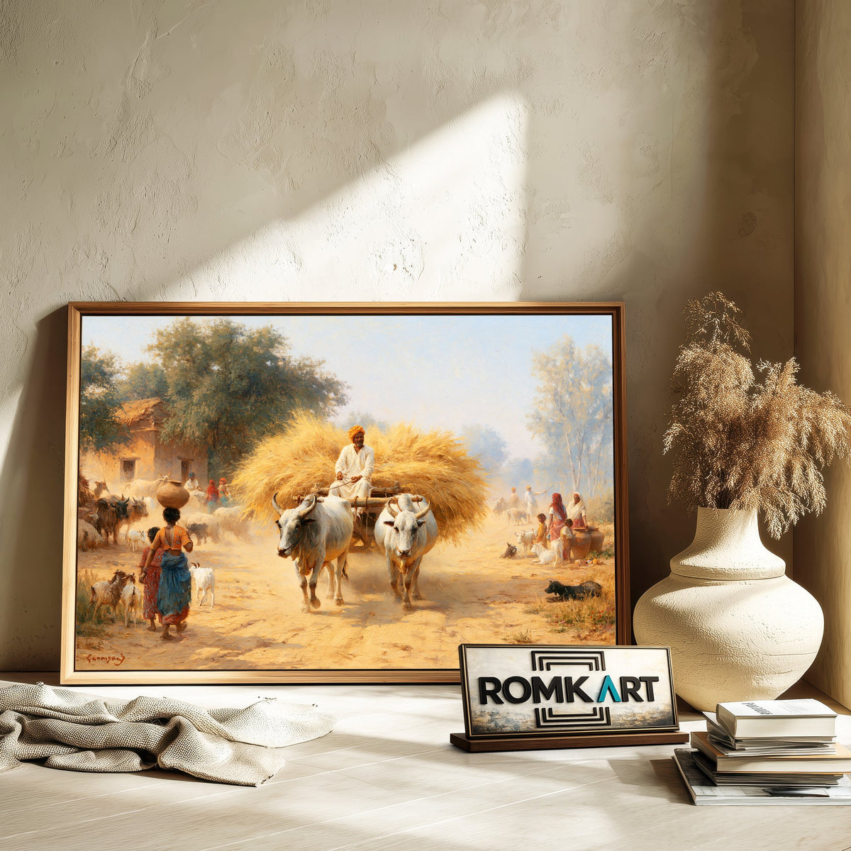 Rural Indian Village Oil Painting - image 6