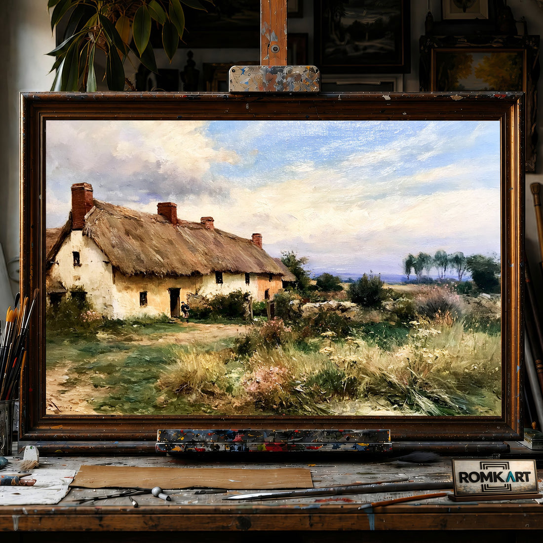 Rustic Countryside Cottage - Hand-Painted Oil Painting - View 1