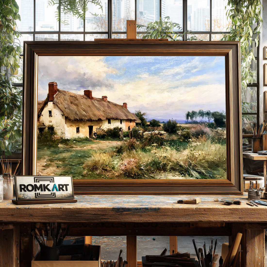 Rustic Countryside Cottage - Hand-Painted Oil Painting - View 1