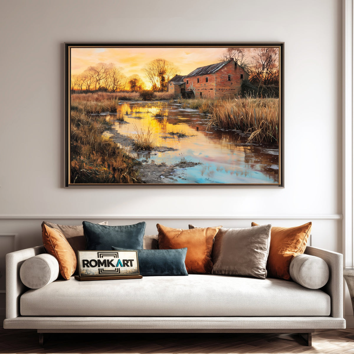 Rustic Countryside Scene at Sunset Oil Painting - image 4