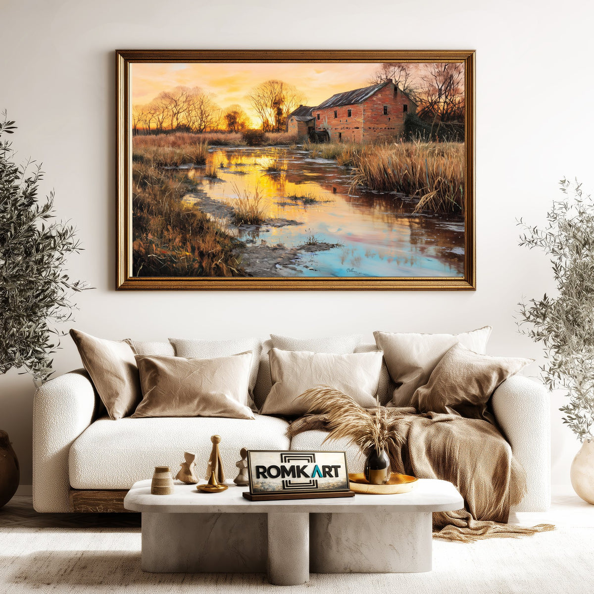 Rustic Countryside Scene at Sunset Oil Painting - image 5
