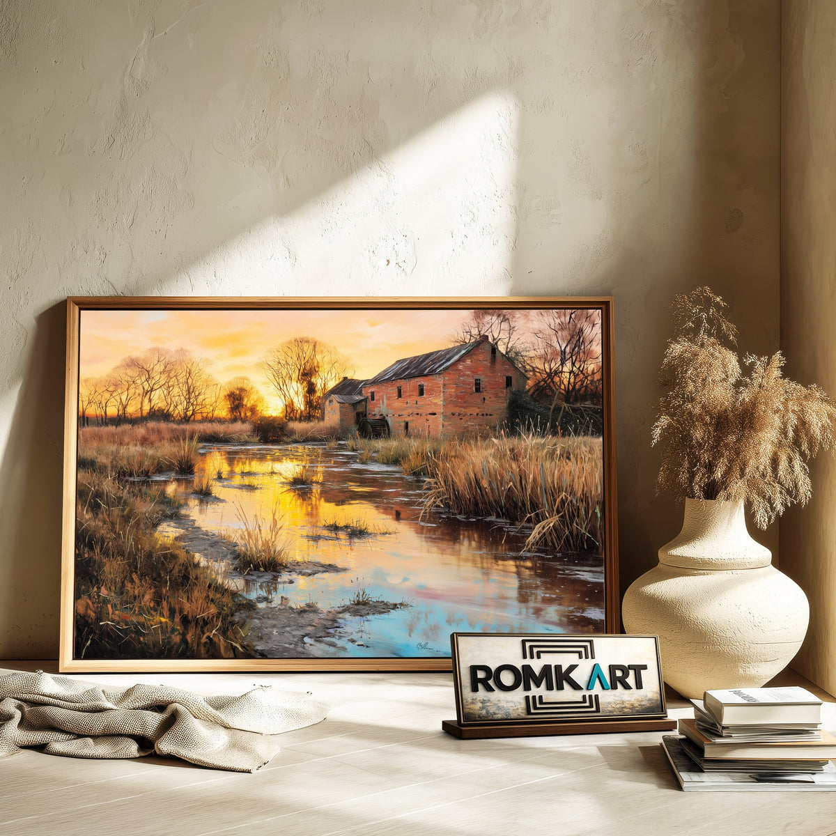 Rustic Countryside Scene at Sunset Oil Painting - image 6
