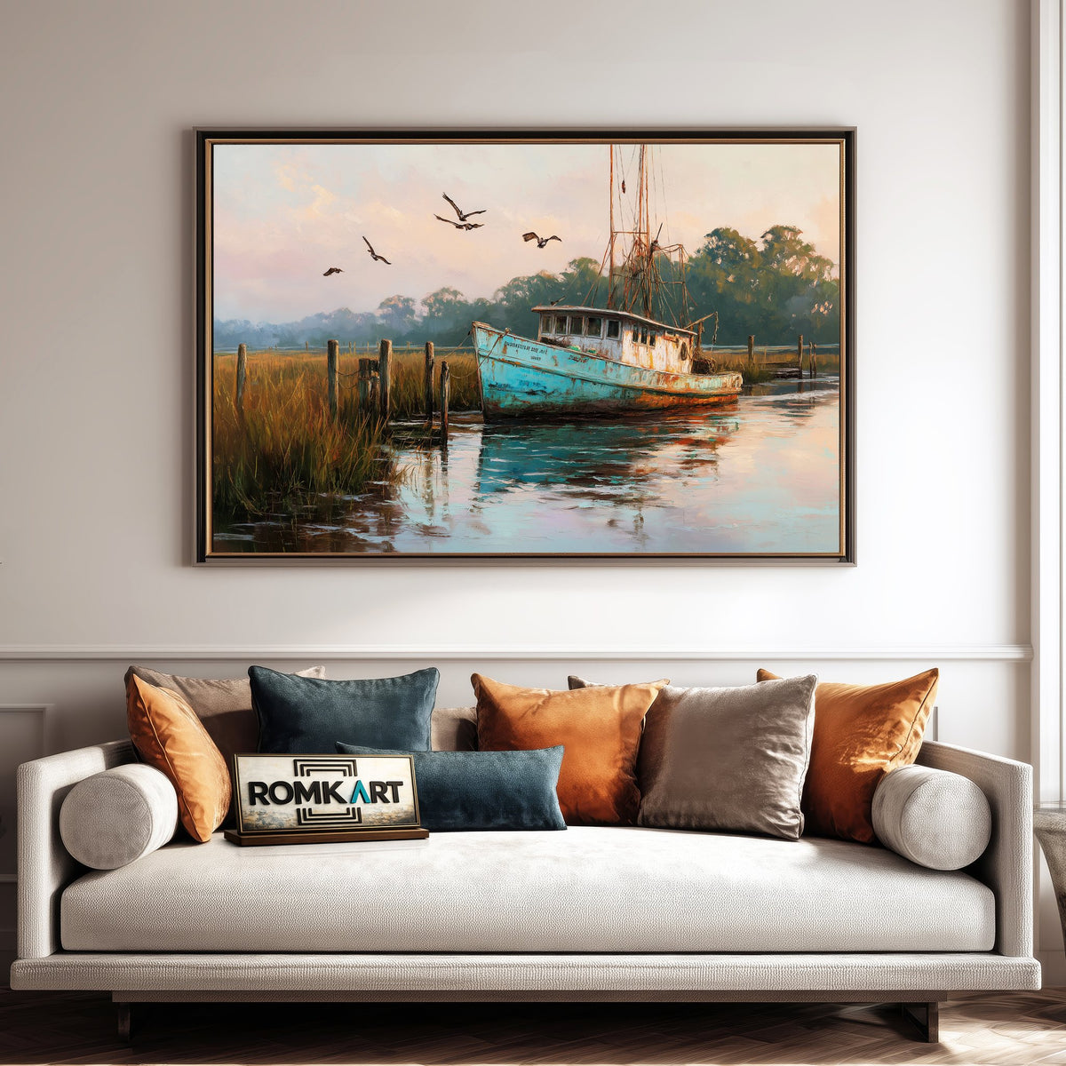 Rustic Fishing Workboat Maritime Oil Painting - image 4