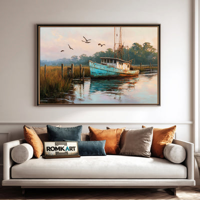 Rustic Fishing Workboat Maritime Oil Painting - image 4