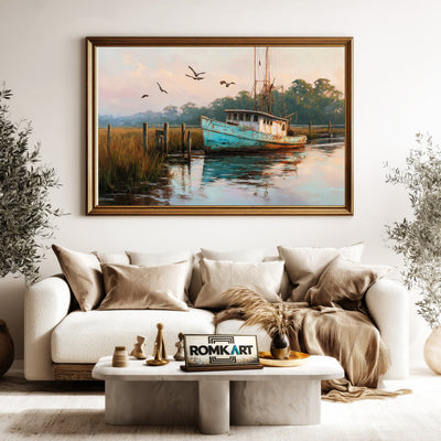 Rustic Fishing Workboat Maritime Oil Painting - image 5