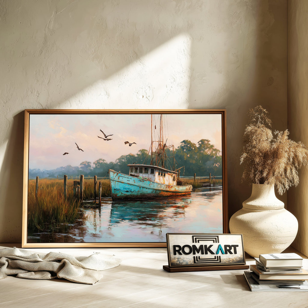 Rustic Fishing Workboat Maritime Oil Painting - image 6