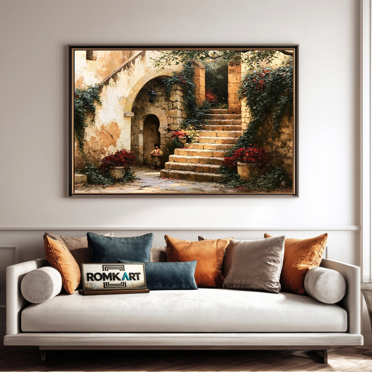 Rustic French Courtyard Countryside Oil Painting - image 4