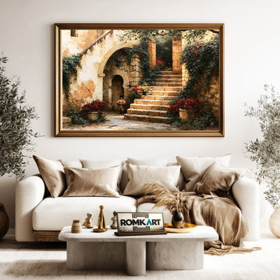 Rustic French Courtyard Countryside Oil Painting - image 5