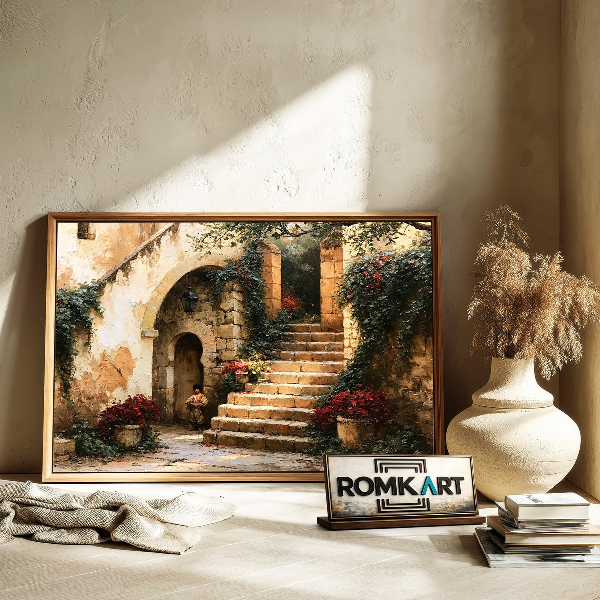Rustic French Courtyard Countryside Oil Painting - image 6