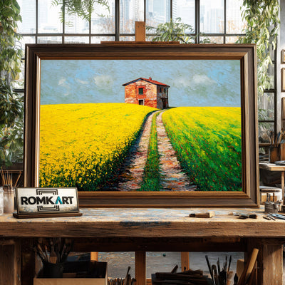 Rustic House on atop Sloped Hill Architectural Oil Painting - image 2