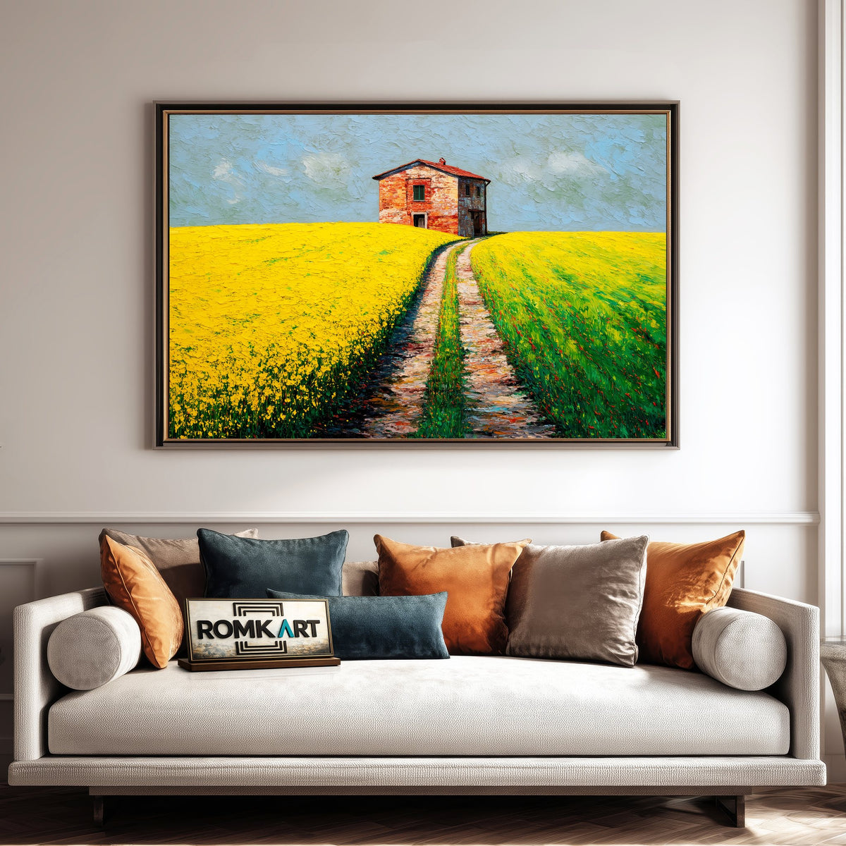Rustic House on atop Sloped Hill Architectural Oil Painting - image 4