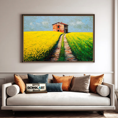 Rustic House on atop Sloped Hill Architectural Oil Painting - image 4