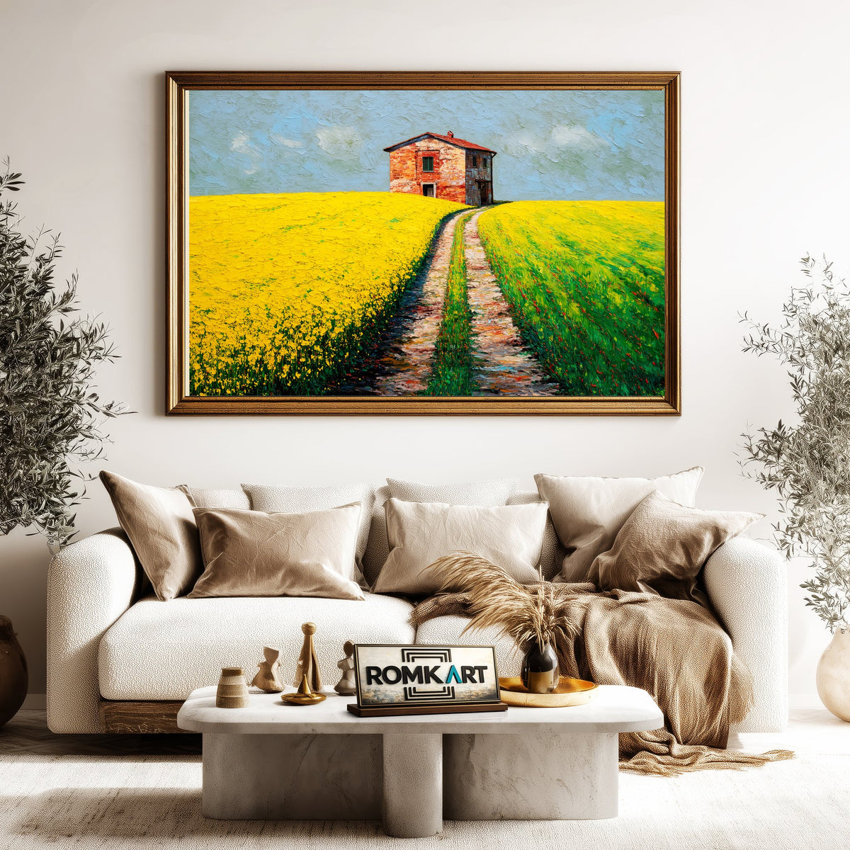 Rustic House on atop Sloped Hill Architectural Oil Painting - image 5
