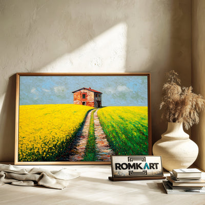 Rustic House on atop Sloped Hill Architectural Oil Painting - image 6