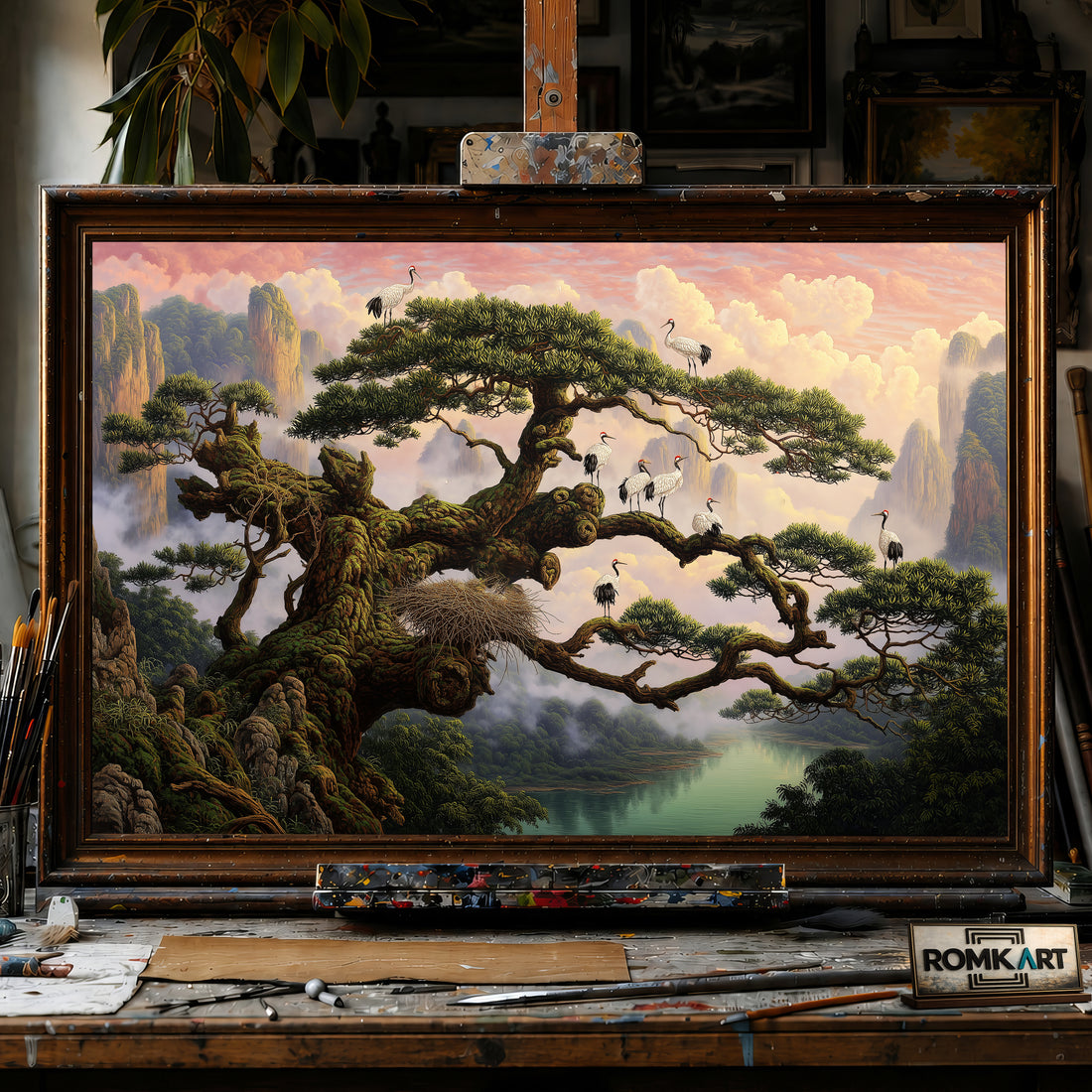 Sacred Ancient Pine Tree hand-painted oil painting on canvas