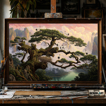 Sacred Ancient Pine Tree hand-painted oil painting on canvas