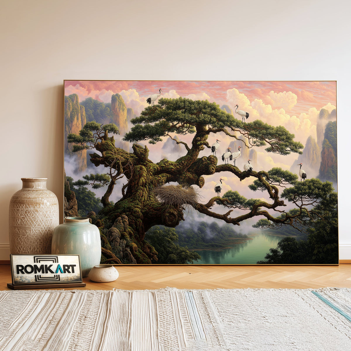Sacred Ancient Pine Tree Forest Landscape Oil Painting - image 3
