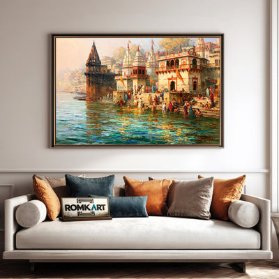 Sacred Ghat with Hindu temple Oil Painting - image 4