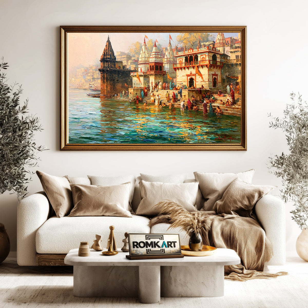 Sacred Ghat with Hindu temple Oil Painting - image 5