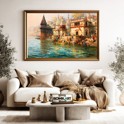 Sacred Ghat with Hindu temple Oil Painting - image 5