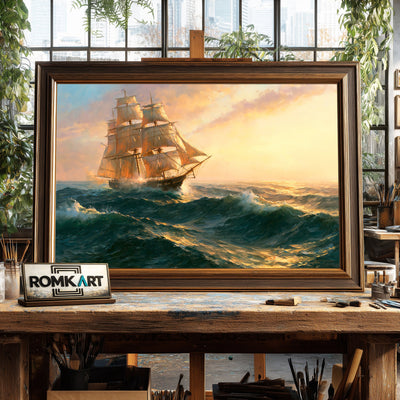 Sailing Ship in Storm Ocean Maritime Oil Painting - image 2
