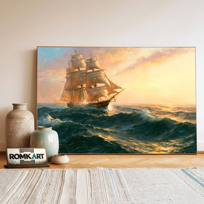 Sailing Ship in Storm Ocean Maritime Oil Painting - image 3